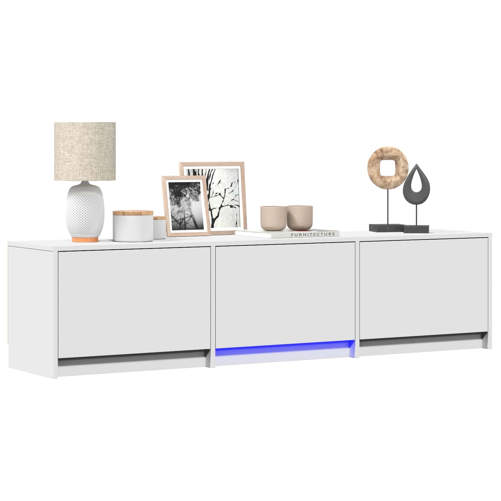 TV-bord med LED med LED Hvid 165 x 34 x 40 cm Konstrueret træ