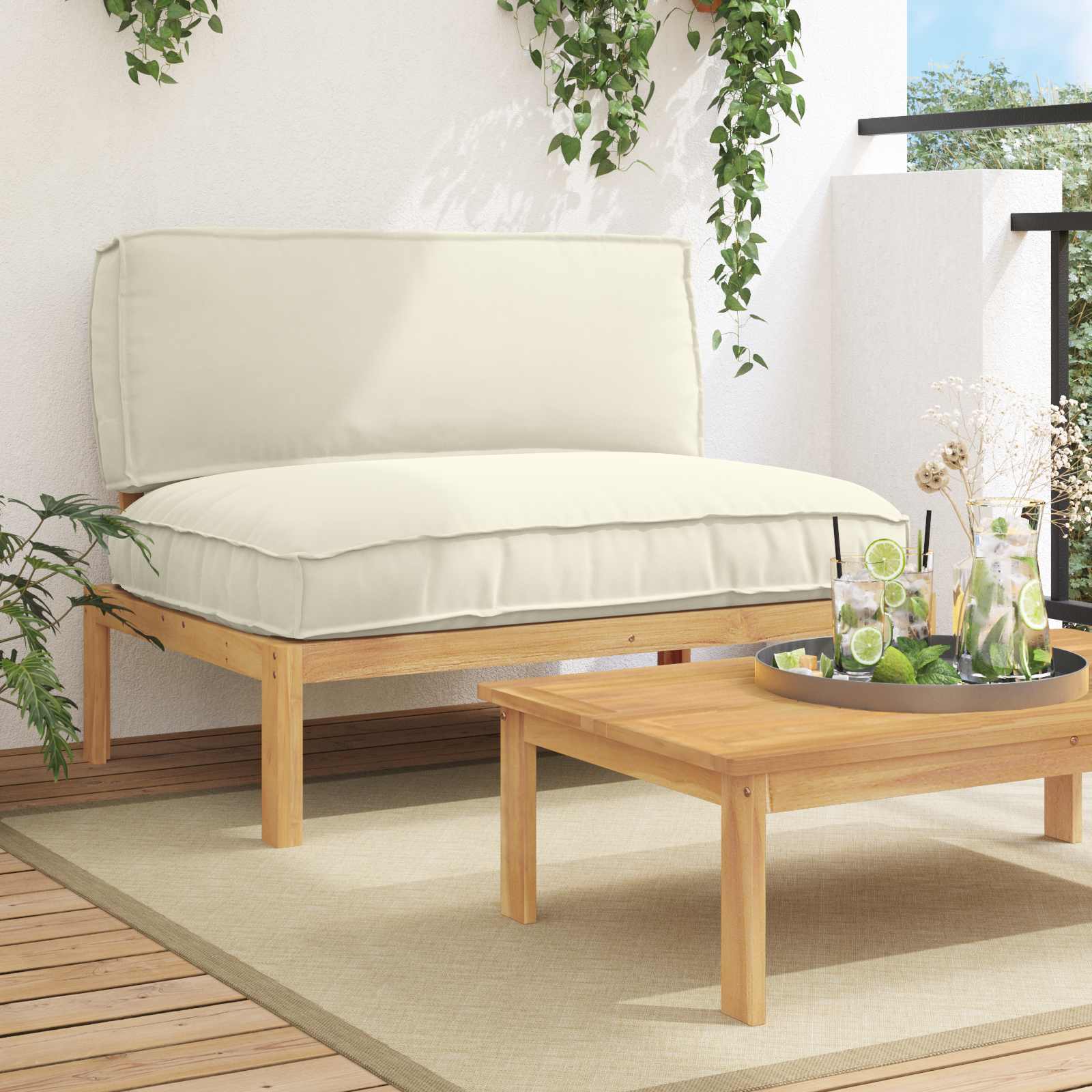 Sofa Sæt med pude Creme 120 x 80 x 69 cm Massivt Akacietræ
