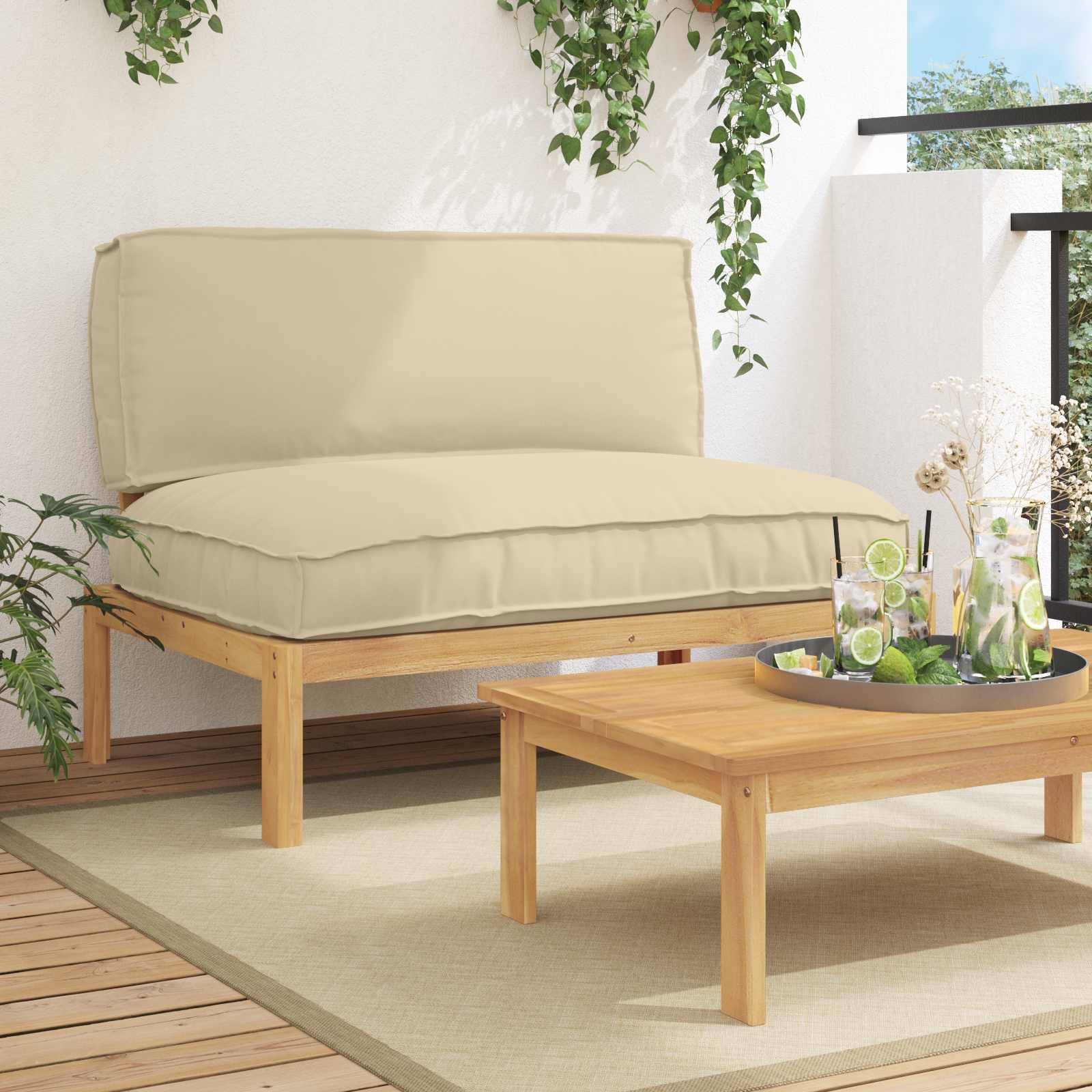 Sofa Sæt med pude Beige 120 x 80 x 69 cm Massivt Akacietræ