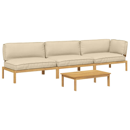 Sofa Sæt med pude Ensfarvet 4 pcs Beige Massivt Akacietræ