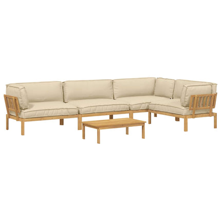 Sofa Sæt med pude 5 pcs Beige og Lys Brun Massivt Akacietræ