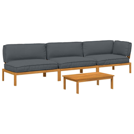 Sofa Sæt med pude Ensfarvet 4 pcs Antracit Massivt Akacietræ