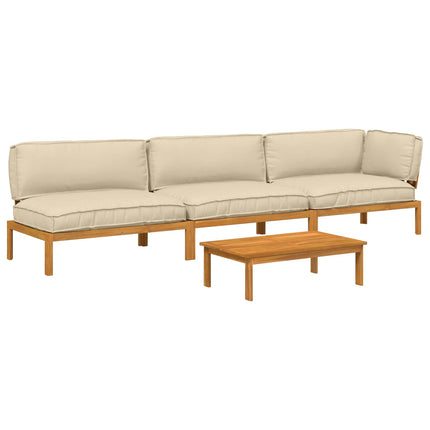 Sofa Sæt med pude Ensfarvet 4 pcs Beige Massivt Akacietræ