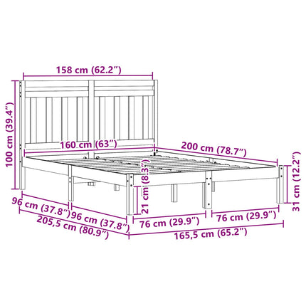 Sengestel Voks brun 205,5 x 165,5 x 100 cm Massivt fyrretræ