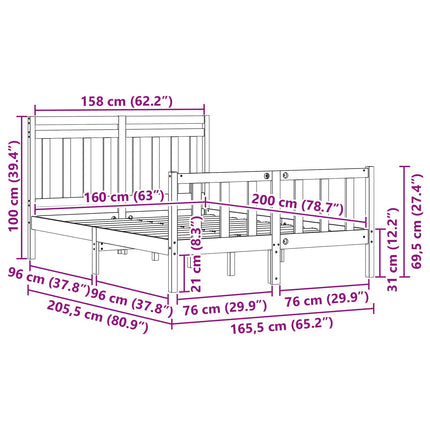 Sengestel Voks brun 205,5 x 165,5 x 100 cm Massiv fyrretræ
