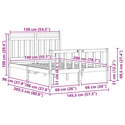 Sengestel med hovedgærde 2 pcs Voks brun 205,5 x 145,5 x 100 cm