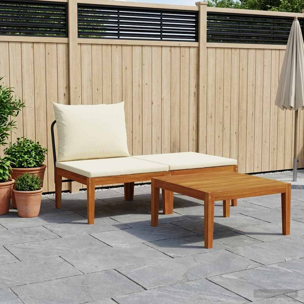 3 stk. Have Lounge St med Puder Massiv akacietr & reb