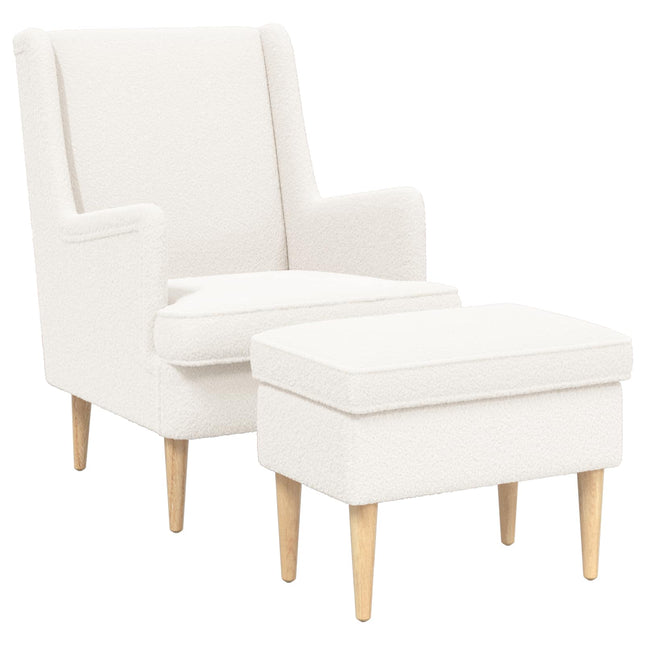 Lænestol med fodskammel 2 stk. Cremefarvet Bouclé