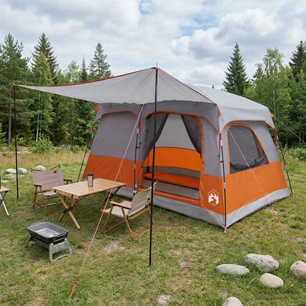 Familietelt med tag Grå og orange 320 x 210 x 180 cm Polyester
