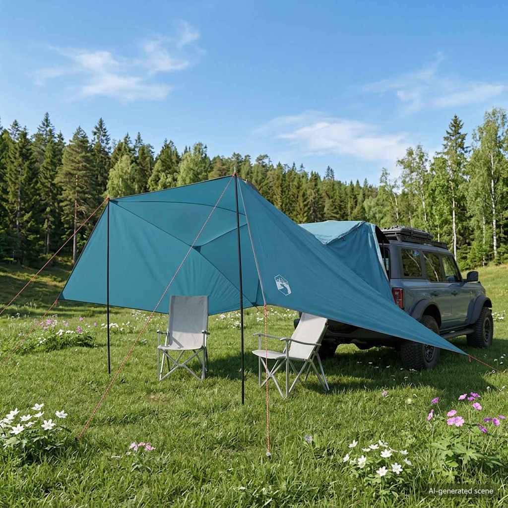 Bil telt med tag - blå 308 × 215 × 220 cm, polyester og stål