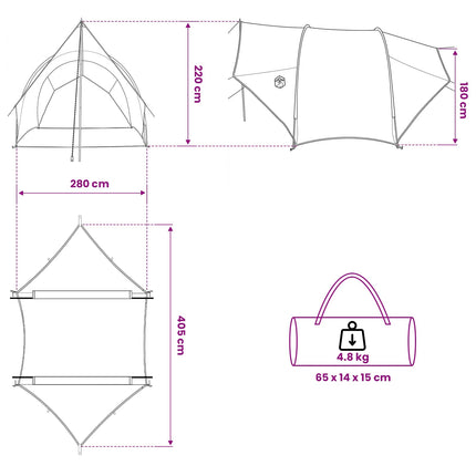 Tailgate awning vandafvisende 405 x 280 x 220 cm Army Grøn