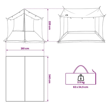 Camping tarp med mesh vægge Grøn 340 x 260 x 220 cm