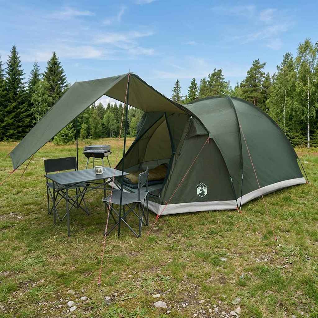 Hyttetelt med tag Army grøn 4-personers Polyester og Stål