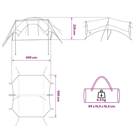 Camping tarp vandafvisende Blå 550 x 400 x 230 cm