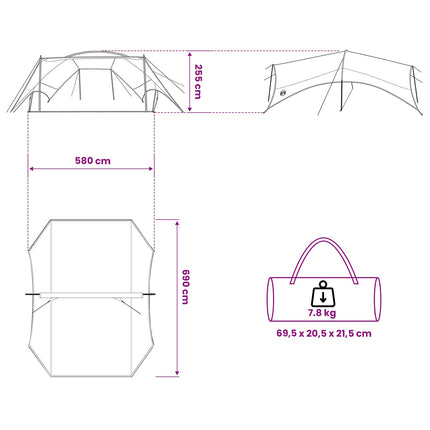 Camping tarp vandafvisende Grøn 690 x 580 x 255 cm