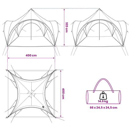 Party Tent med tag Grøn 400 x 400 x 320 cm Polyester og Stål