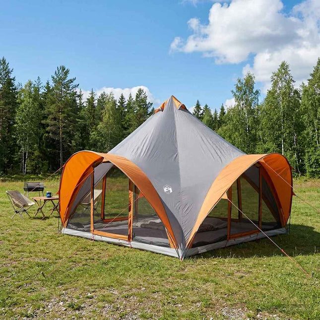 Tipi telt med tag Grå og orange 6-personers Polyester og Stål