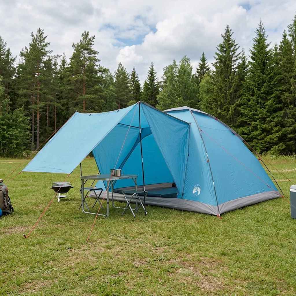 Camping telt med tag Blå 6-personers Polyester og Stål billede