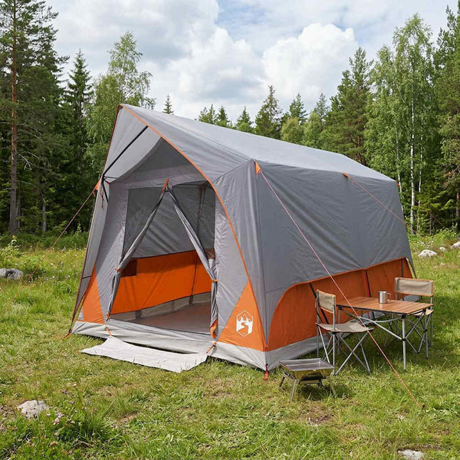 Tunneltelt 8-personers Grå og orange Polyester og Stål