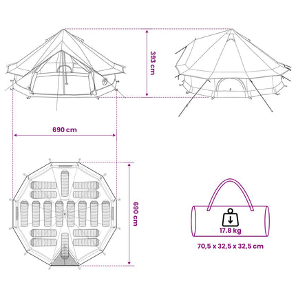 Tipi telt med tag Grøn 700 x 700 x 395 cm Polyester og Stål