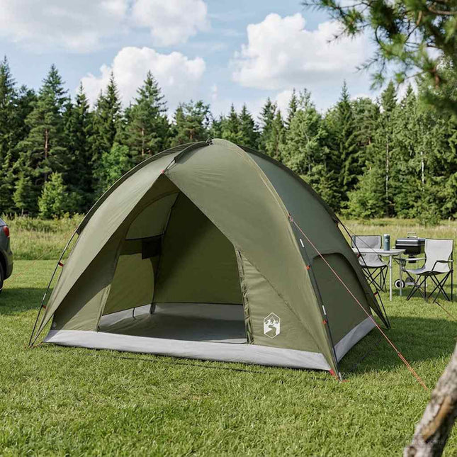 Camping telt med regnslag vandafvisende 4-personers Olivengrøn