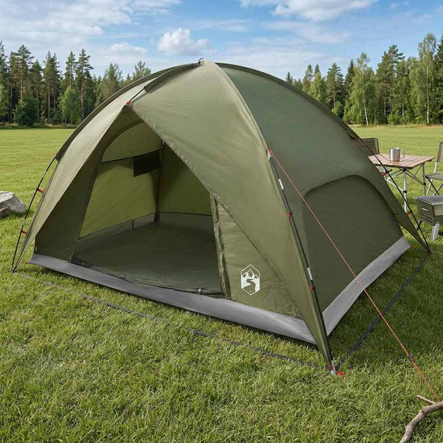 Camping telt med regnslag vandafvisende 4-personers Olivengrøn