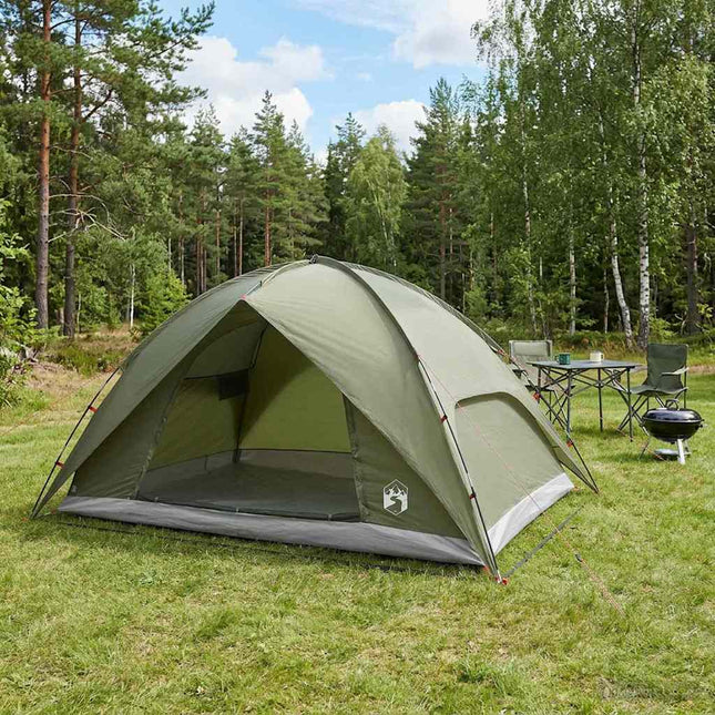 Camping telt med regnslag vandafvisende 4-personers Olivengrøn