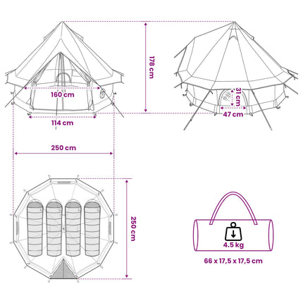 Tipi telt med tag Brun Grå 250 x 250 cm Polyester og Stål