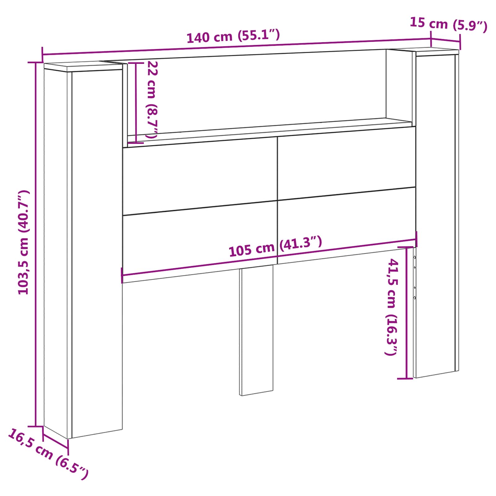 Hovedgærde kabinet med LED med hylde Hvid 140 x 16,5 x 103,5 cm