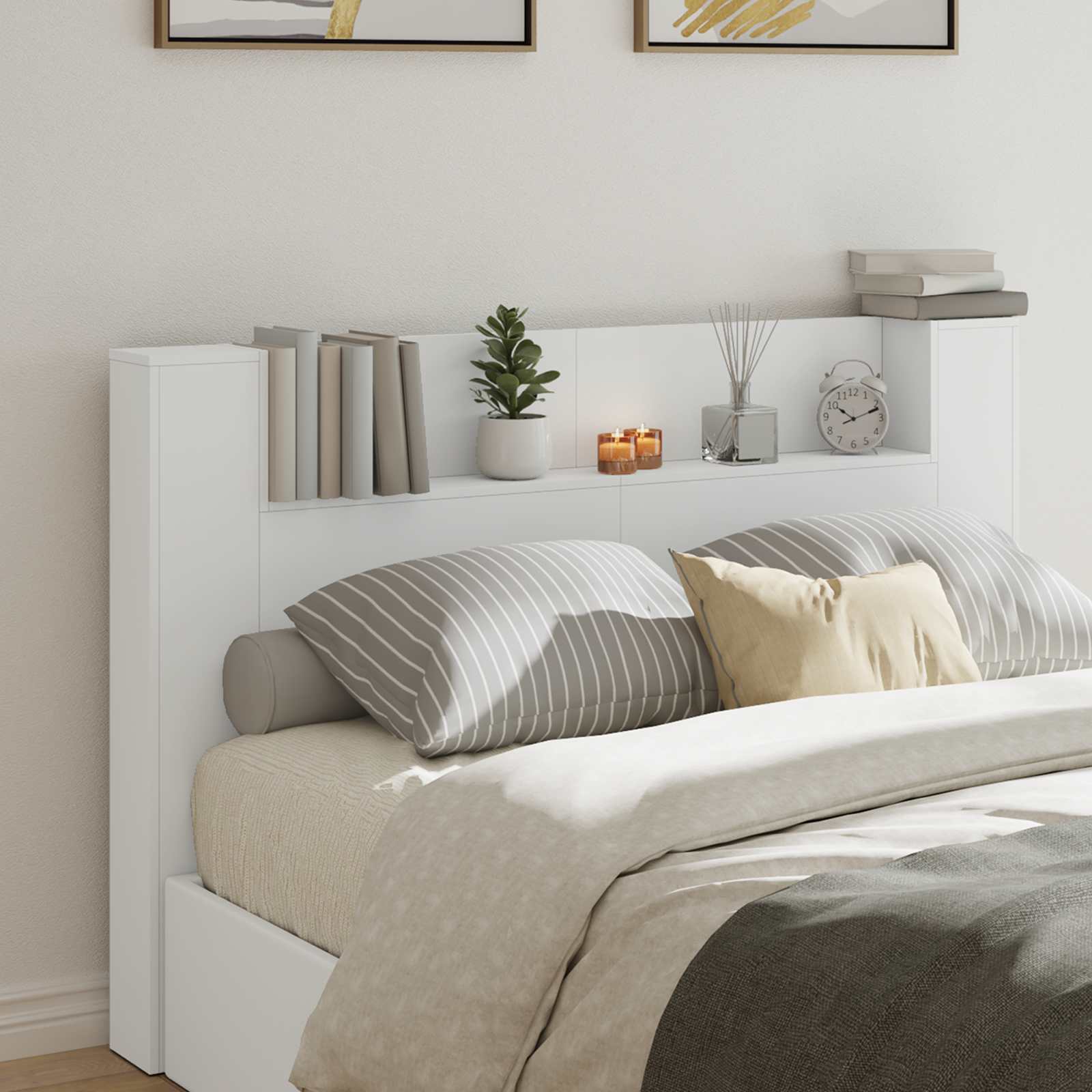 Hovedgærde kabinet med LED med hylde Hvid 160 x 16,5 x 103,5 cm