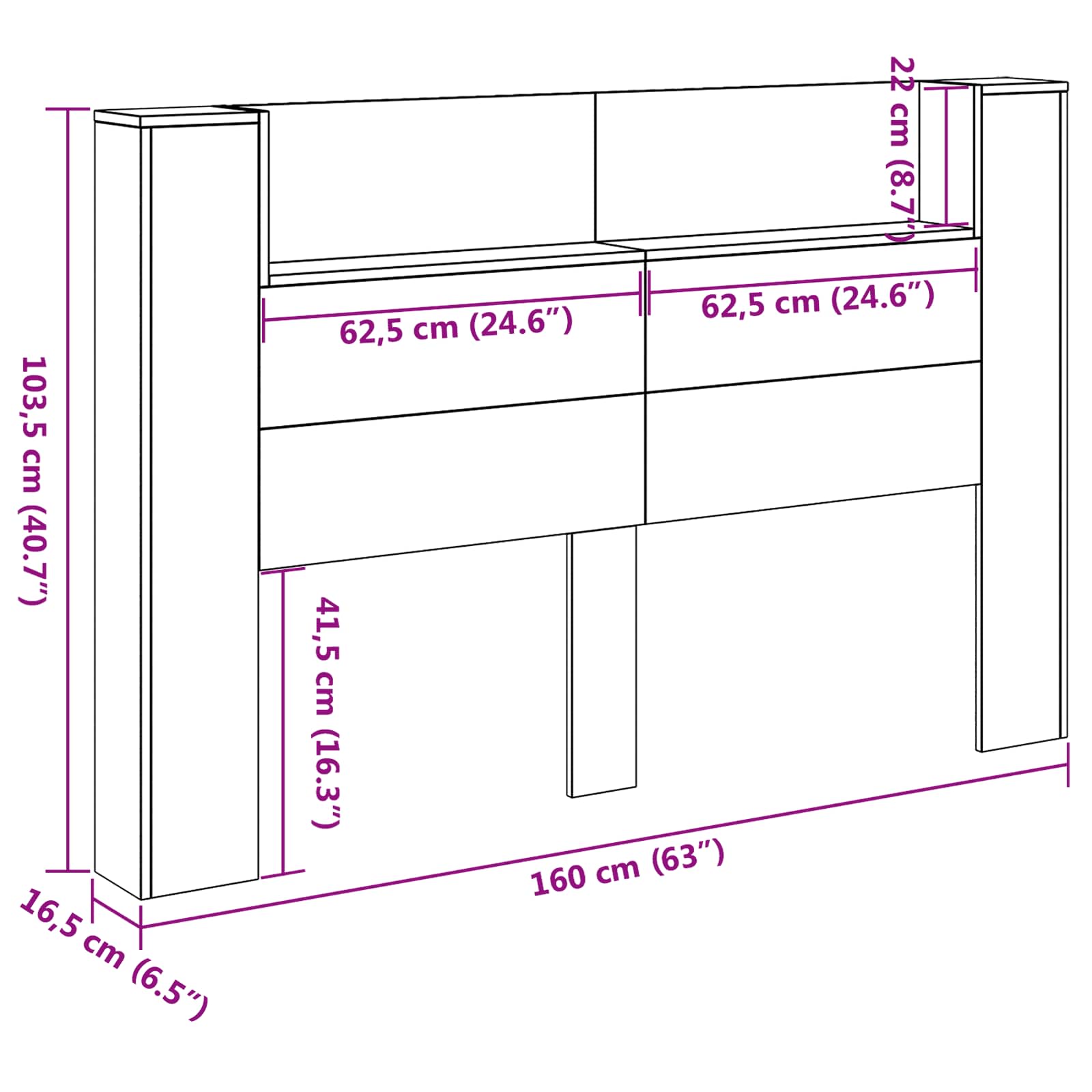 Hovedgærde kabinet med LED med hylde Hvid 160 x 16,5 x 103,5 cm
