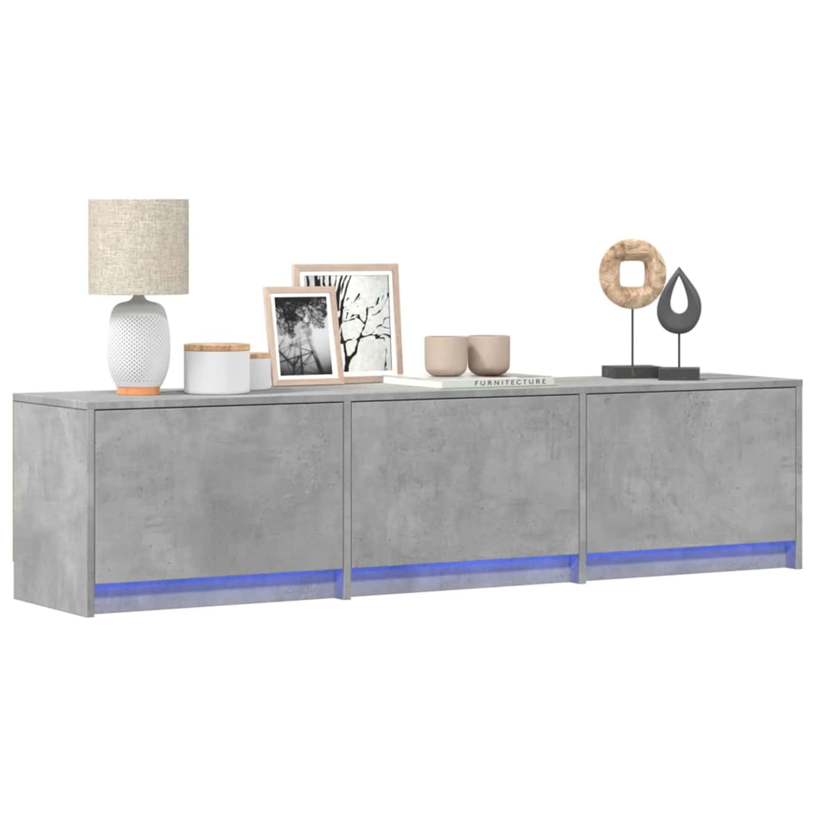 TV-skab med LED Beton 165 x 34 x 40 cm Konstrueret træ