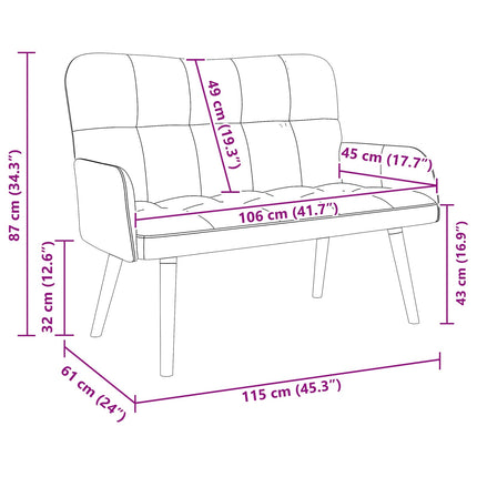 2-personers sofa Lysegrå 115 x 61 x 87 cm Fløjl