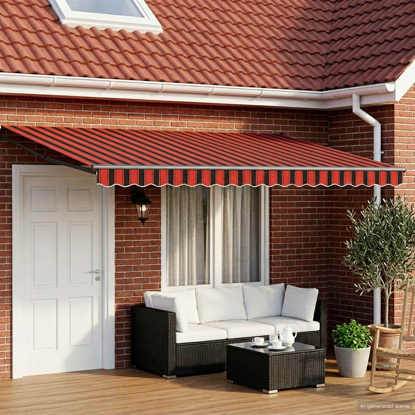 Elektrisk Utrækkelig Markise Orange og Brun 4 × 3 m