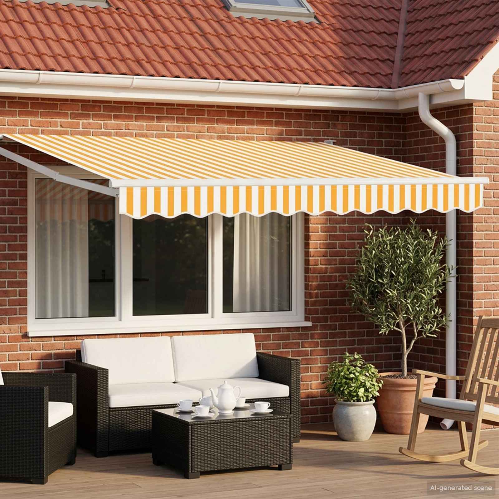 Elektrisk Utrækkelig Markise Gul og Hvid 3,5 x 2,5 m