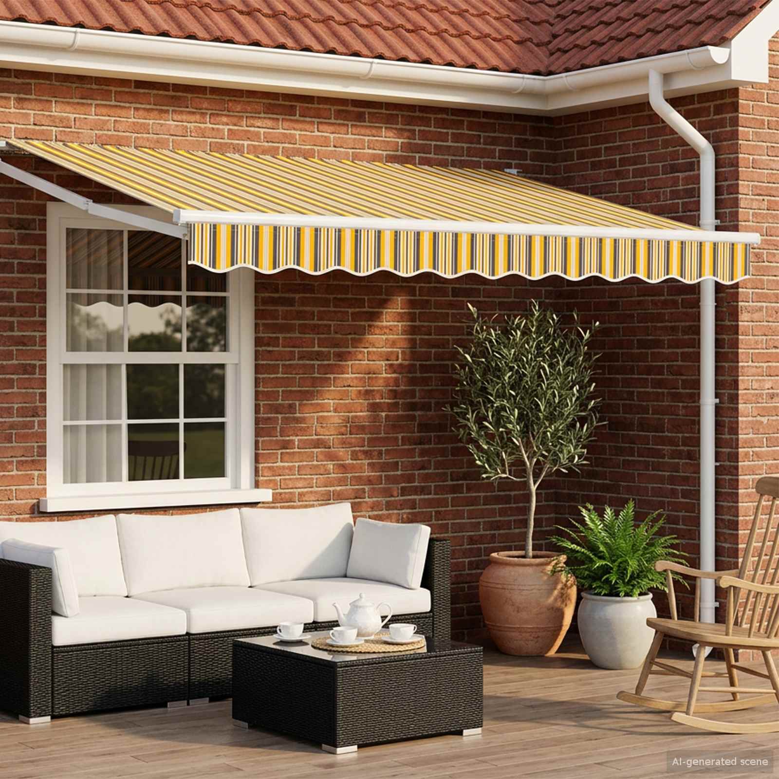 Elektrisk Utrækkelig Markise Gul, Grå og Hvid 3,5 x 2,5 m