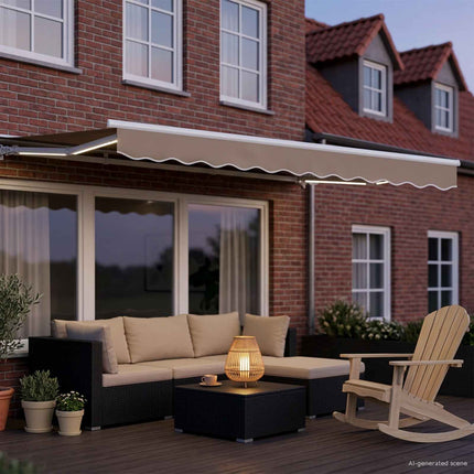 Manuel markise-ramme med LED-lys Beige og hvid 3,5 x 2 m