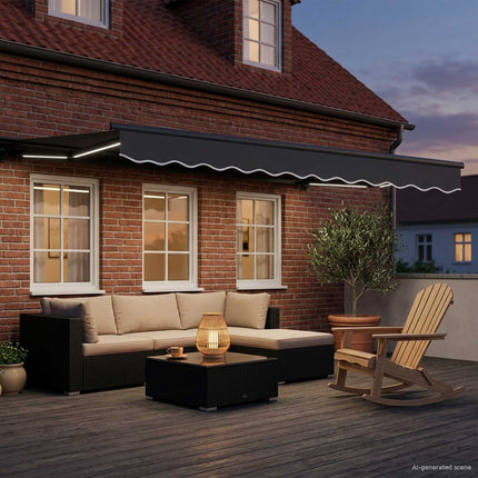 Manuel markise-ramme med LED-lys Antracit 3,5 x 2,5 m