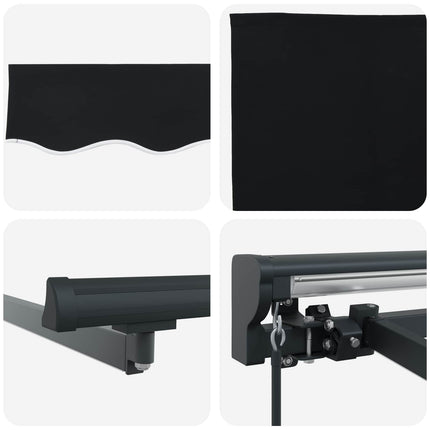 Manuel markise-ramme med LED-lys Sort og Anthracit 4 × 3 m