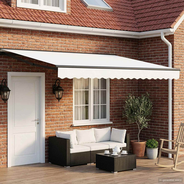 Manuel markise-ramme med LED-lys Hvid og antracit 4,5 × 3 m