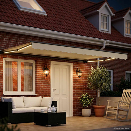 Manuel markise-ramme med LED-lys Creme og antracit 5 x 3 m
