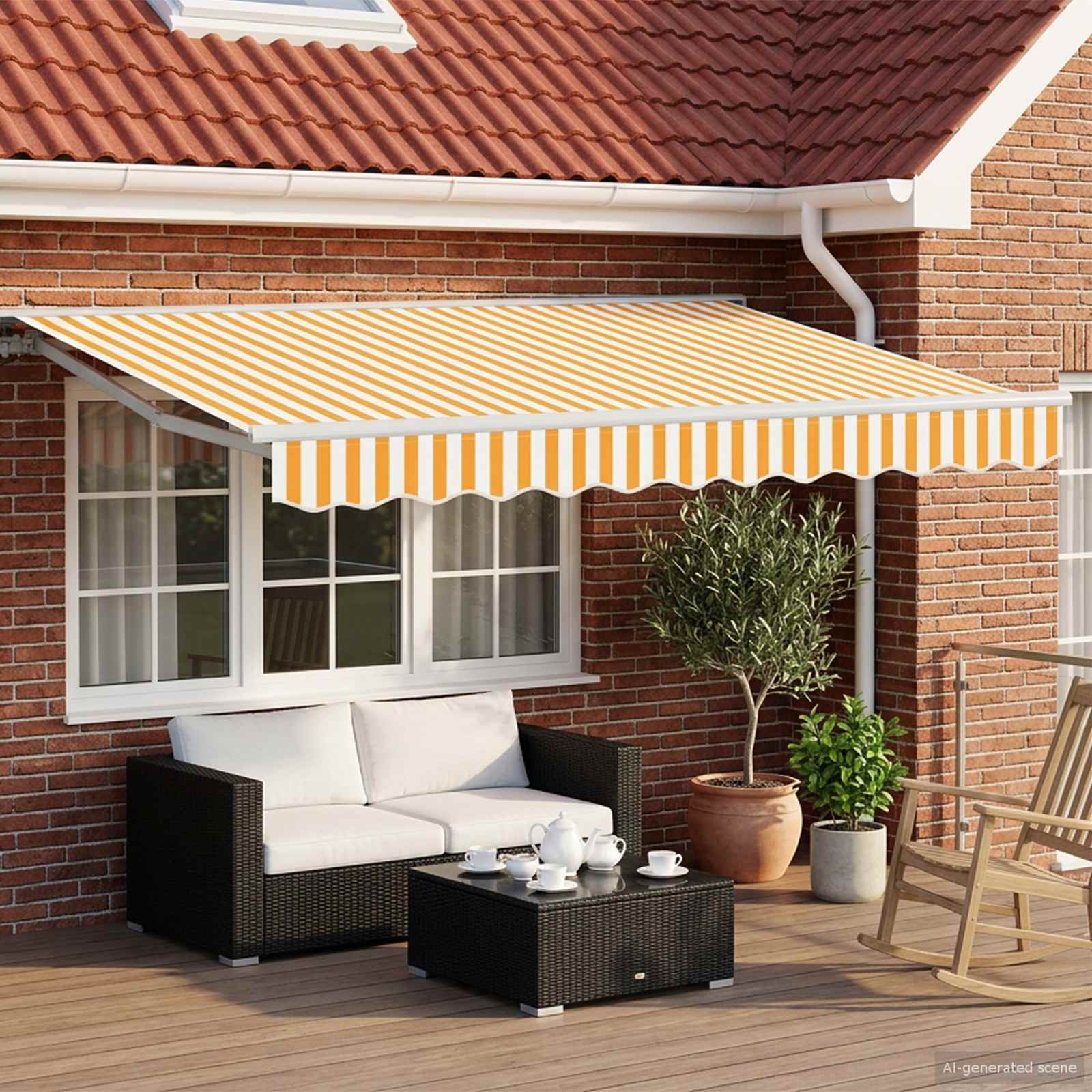 Elektrisk Utrækkelig Markise Gul og Hvid 3,5 x 2,5 m