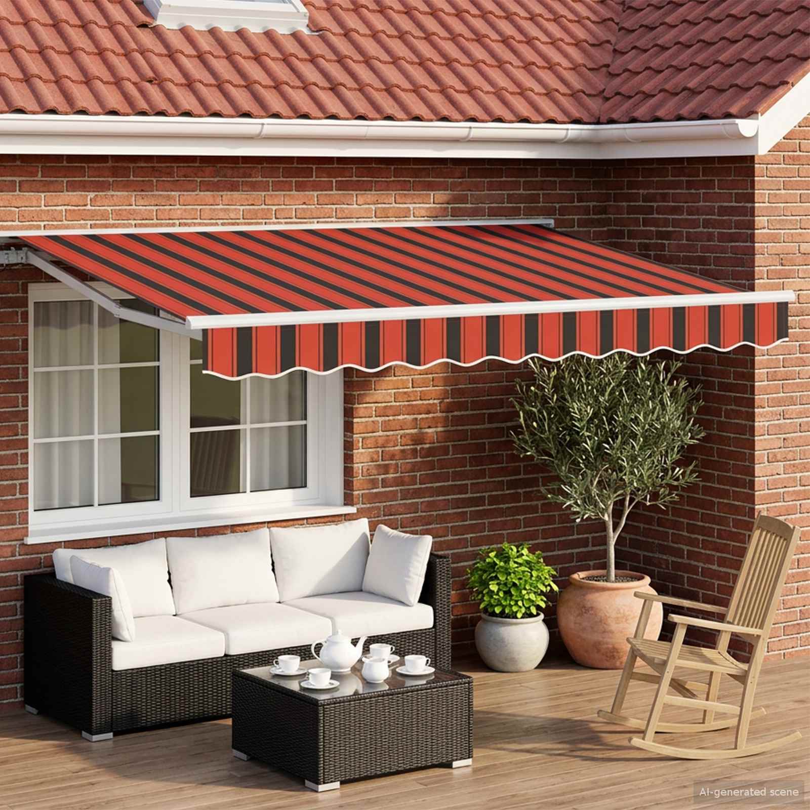 Elektrisk Utrækkelig Markise Orange, Sort og Hvid 3,5 x 2,5 m