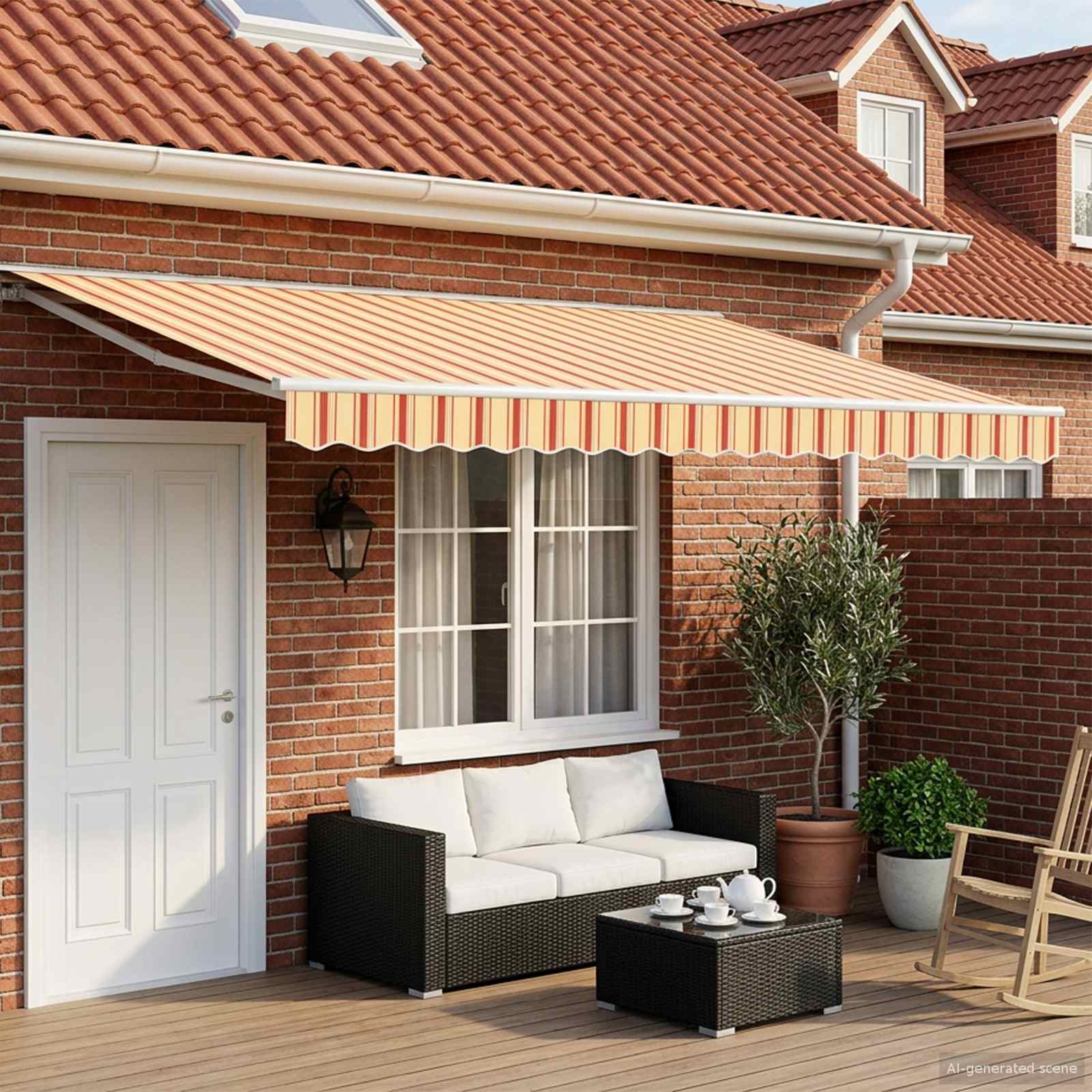 Elektrisk Utrækkelig Markise Gul, Orange og Hvid 4 × 3 m