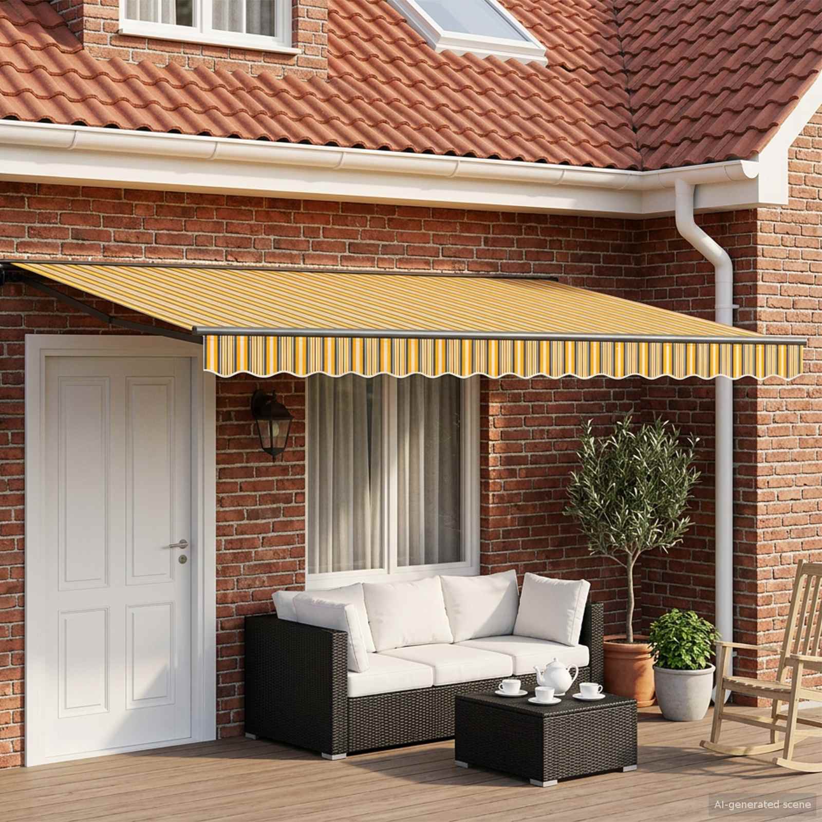 Elektrisk Utrækkelig Markise Gul, Grå, Antracitgrå 4 × 3 m