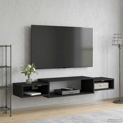 Væghængt TV Skab Vægmonteret Sort eg 140 x 28 x 21 cm