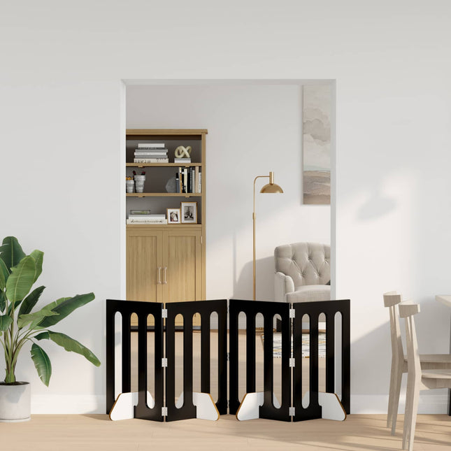 Foldbar hundegård 4 pcs Sort Eg 201 x 38 x 70 cm