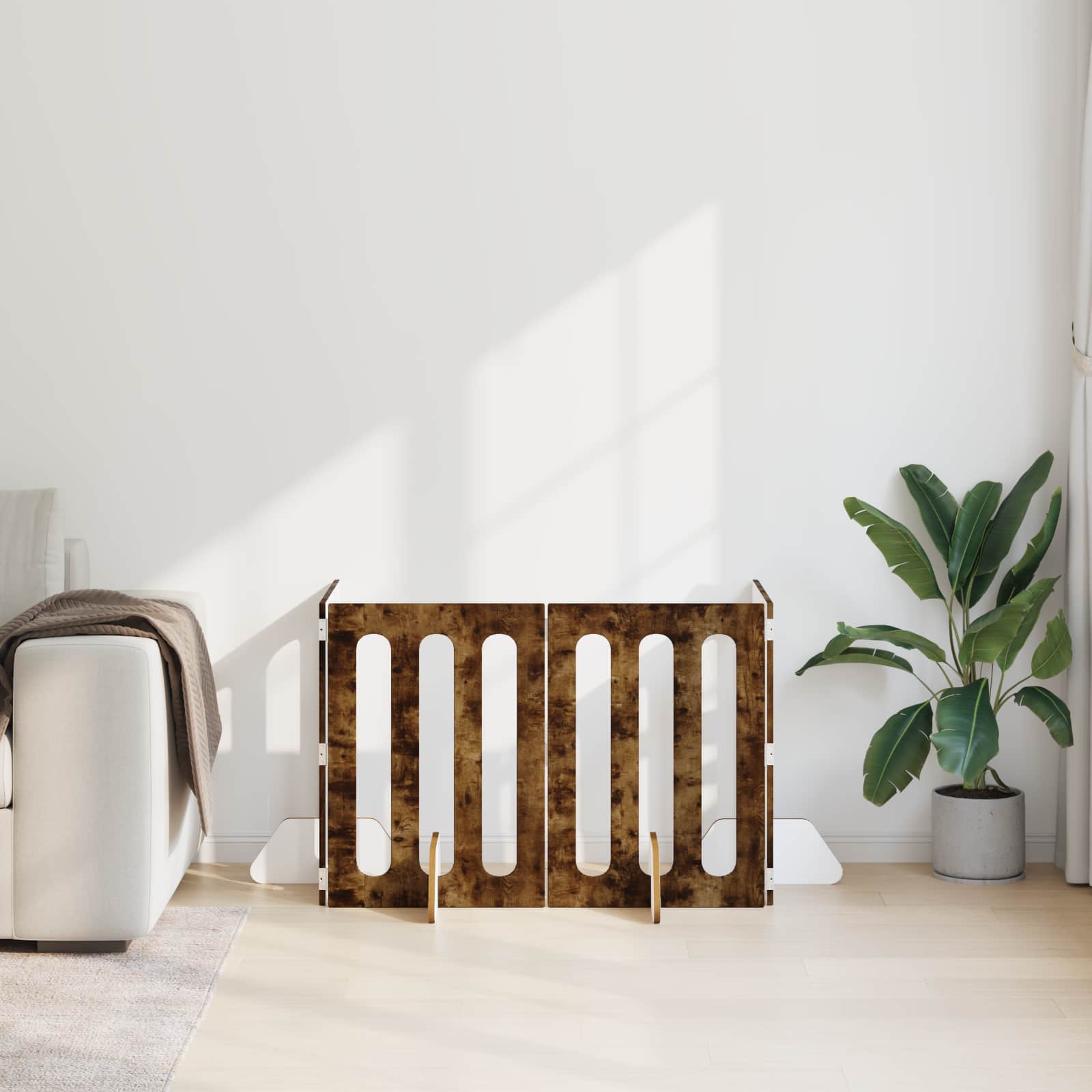 Foldbar hundegård 4 pcs Røget Eg 201 x 38 x 70 cm