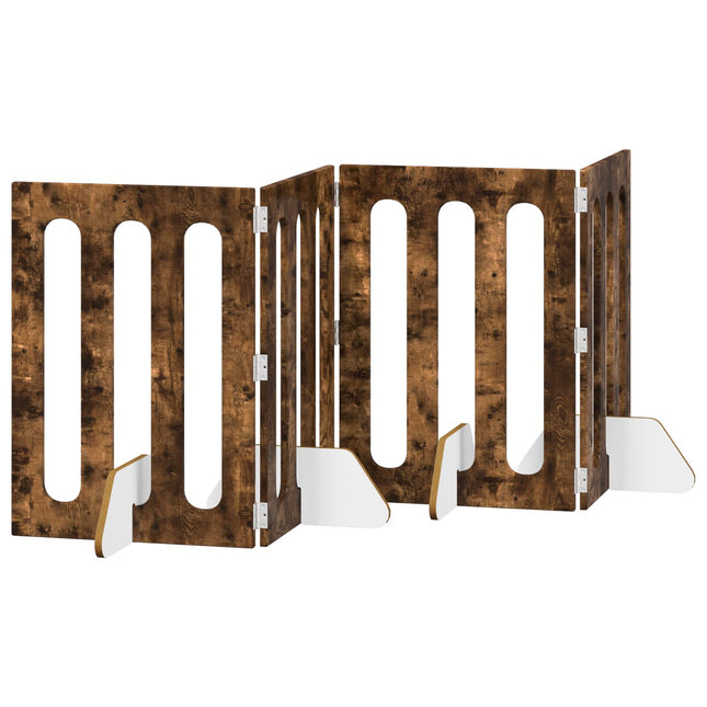 Foldbar hundegård 4 pcs Røget Eg 201 x 38 x 70 cm