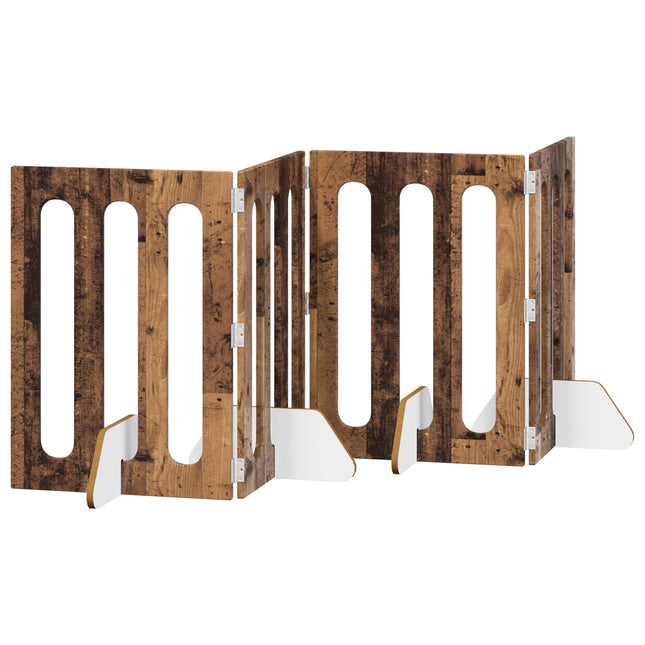 Foldbar hundegård 4 pcs Egetræ 201 x 38 x 70 cm Konstrueret træ